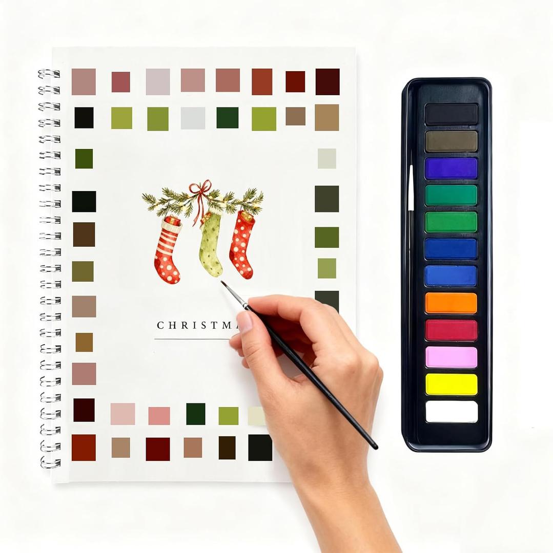 Watercolor Workbook,Watercolor Painting Kit with 12 Colors Paint Set with Brushes & Multi-Theme Scenes, Beginner Workbook Set for Adults & Teens (Socks)