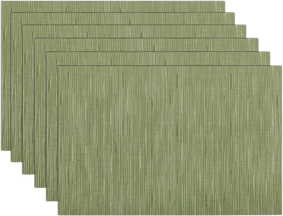 SHACOS Placemats Set of 6 Woven Vinyl Place Mats for Dining Table Wipe Clean Non Slip Table Mats (6, Olive Green)