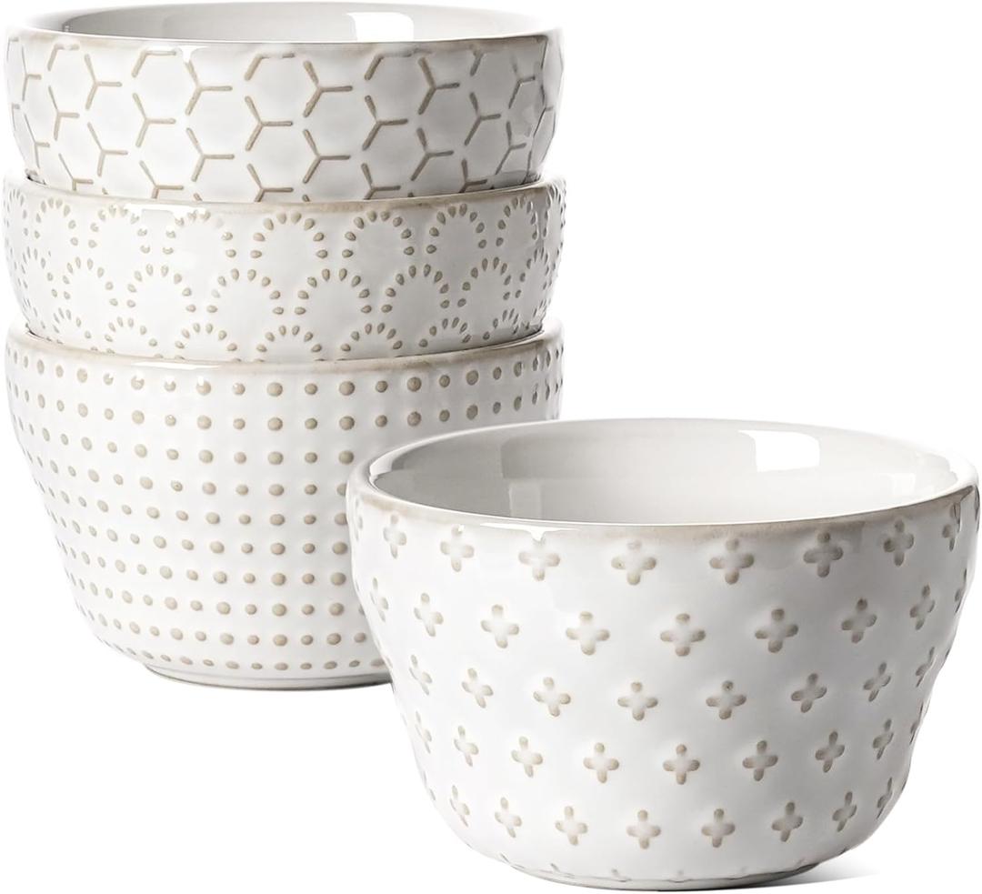 LE TAUCI Small Bowls 8 oz, Dessert Bowl, Ice Cream Bowl for Chili Dipping Sauce Coffee Bouillon, Ceramic Soup Cups - 4 inch, Set of 4, Arctic White
