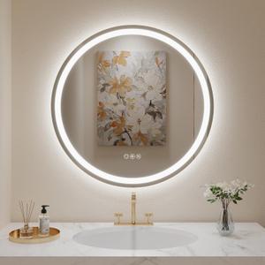 LOVESPEJO 28" Round LED Mirror for Bathroom, Anti-Fog LED Bathroom Vanity Mirror with Lights, Dimmable, 3 Colors, IP54 Waterproof (Frameless)