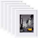 eletecpro 16x20 Picture Frames Set of 5, Gallery Wall Frames Display 11x14 Photo with Mat or 16x20 without Mat, Picture Frame Collage Wall Decor for Wall Mounting, White