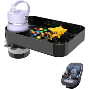 Car Seat Snack Tray for Kids Toddler Travel,Cup Holder Expander for Car,Toddler Travel & Road Trip Accessory for Mess-Free Snacking in The Car (Black)