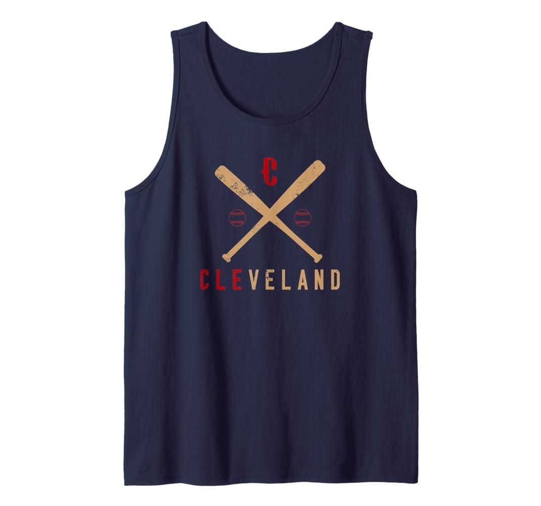 CLEVELAND CLE BASEBALL VINTAGE DISTRESSED Tank Top, Size Medium,Royal Blue