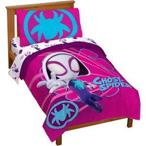 Marvel Spidey & His Amazing Friends Ghost Spider Gwen 4 Piece Toddler Bed Set - Bedding Includes Comforter & Sheet Set - Super Soft Fade Resistant Microfiber