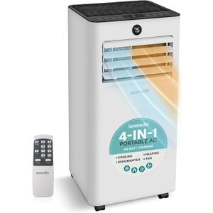 SereneLife 10,000 BTU Portable Air Conditioner and Heater, Small AC with Dehumidifier and Fan, Mini AC Unit with 450 Sq. Ft. Coverage, Includes Remote Control and Window Mount Kit (White)