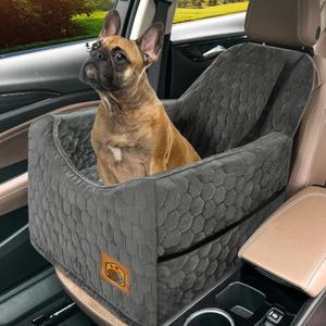 Dog Car Seat for= Dogs, Memory Foam Dog Booster Seat, Travel Safety Per Car Seat with Washable Removable Cover, Storage Pockets for Dogs up to 35 lbs(Gray)