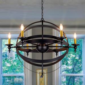 TOCHIC 35" D Large Chandelier 6 Lights Black Gold Chandelier Living Room Ceiling Light, Farmhouse Orb Chandelier Adjustable Globe Hanging Light Fixture for Dining Room Bedroom Kitchen Foyer Hallway