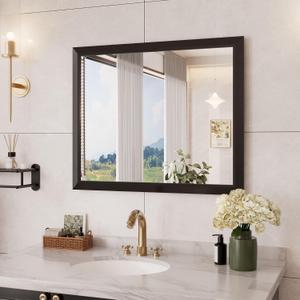 Bathroom Mirror Black, 30x36 Inch | Thick Metal Framed, HD Reflection, Anti-Rust, Hang Horizontally/Vertically, Suitable for Vanity, Bedroom, Bathroom, Entryway