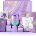 LE CADEAU Mothers Day Birthday Gifts for Mom Grandma Wife Girlfriend Friends Sister, for Women, Self Care Get Well Soon Gifts, Lavender Relaxing Spa Gift Basket Care Package w Blanket