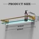Glass Shelf for Bathroom, 20 Inch Tempered Glass with Brushed Gold Stainless Steel Railing, Floating Glass Shelves Sink Over Toilet Modern Bathroom