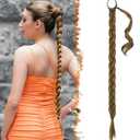 BARSDAR 34 Inch Long Braided Ponytail Extension with Hair Tie - Straight Sleek Wrap Around Brown Braided Ponytail Hair Extensions - Synthetic Pony Tails Hairpieces for Women - Light Golden Brown Mix