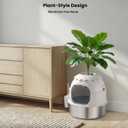 Hidden Litter Box, Stainless Steel Litter Box with Faux Plant Decor, Litter Box Enclosure with Clear Front Door, Includes Scoop & Litter Mat, Odor Control, Easy to Clean (White)