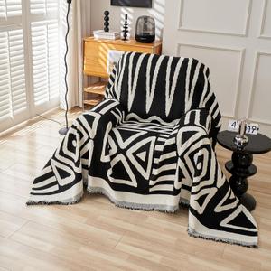 VClife Armchair Couch Cover Sofa Cover for 1 Cushion Couch Sofa, Non Slip Chair Couch Covers for Dog, Boho Black Armchair Sofa Cover Soft 1 Seater Sofa Furniture Protector with Tassel, 71"x71" Boho Black
