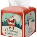 Merry Christmas Tissue Box Cover Square - Santa Claus Waterproof Tissue Holder - Facial Paper Organizer for Home Bathroom Office - Reindeer Xmas Desk Tabletop Supplies Decorative Dispenser Box - A19