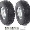 AR-PRO (2-Pack) 10-Inch Solid Rubber Tire Wheels - Replacement 4.10/3.50-4" Flat Free Tire with 5/8" Bearings, 2.2" Offset Hub - Compatible with Hand Truck, Wheelbarrow, Dolly, Gorilla Carts