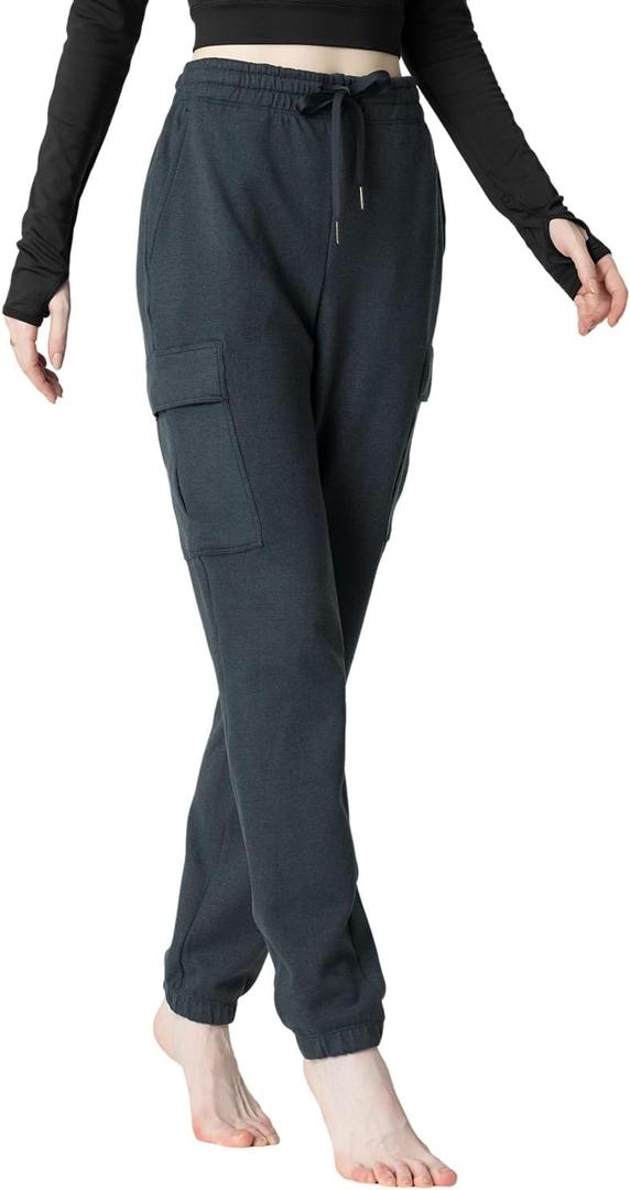 Women's Fleece Cargo Joggers - Multi-Pockets, Elastic Drawstring Waist, Warm Winter Daily Wear (XL)