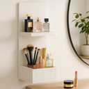 2-Tier White Floating Wall Shelf, 20x8x6 Wall-Mounted Wooden Beside Shelf/Nightstand for Home Décor, Plants, Cosmetics, Bathroom, Kitchen, Bedroom Storage (White with Box)