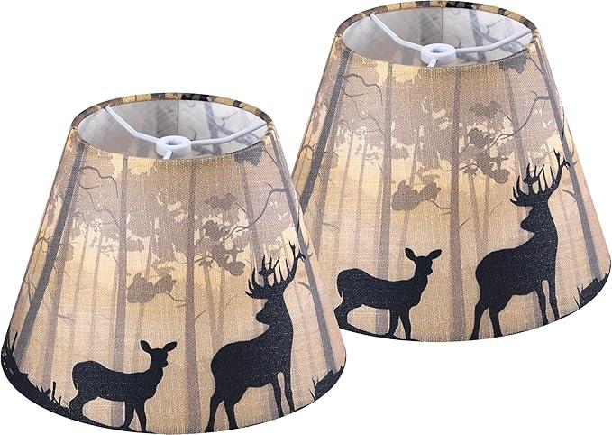 GO&SO Small Multi-Yellow Lamp Shades Art Deco,5"× 9"× 6.4" Spider Set of 2 Mini Deer Lampshades for Table Lamps & Wall Lamp,Bell Vintage Silhouette Animal Print Lamp Shade Replacemnt for Bedroom