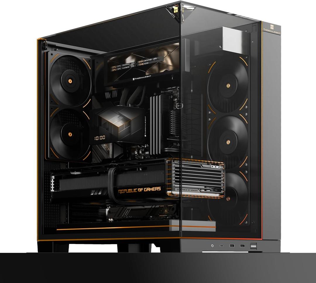 Thermalright A70 Vision ATX Gaming case |Three Sides Without Stands,Panoramic Glass Panel |8 Fan Slots |Tower-Style Computer case |Equipped with Type-C Interface |Comes with a 9.16-inch LCD Display |
