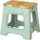 Vigar Compact Step Stool Foldable, 12-1/2-inch Step Stools for Adults up to 330 Pound, Lightweight Stool, Non-Slip Folding Step Stool, Bamboo Print on Top, Vintage Green
