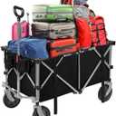 Folding Wagon Cart Heavy Duty Collapsible Utility Wagon Outdoor Camping Garden Cart with Universal Wheels for Camping, Sports, Shopping (Black) 