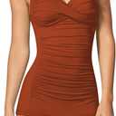 Sovoyontee Women's One Piece Tummy Control Swimwear Boyleg Ruched Swimsuit (X-Large, Burnt Orange)