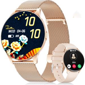 LIGE Smart Watch for Women, 1.43" AMOLED Screen Smartwatch with Answer/Make Call for iPhone/Android/Samsung, Fitness Tracker with 120+ Sport Modes, Sleep/Health Monitor, IP68 Waterproof, 2 Bands, Gold