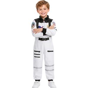 Dormstop Kids Astronaut Costume NASA Space Jumpsuit for Boys Girls Space Pretend Dress up White (5-7 Years)