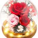 Preserved Flowers Birthday Gifts for Women Forever Rose Gifts for Mom Grandma Wife Valentines Mothers Day Christmas Anniversary Eternal Light Up Red Roses in Glass Dome