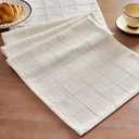 ZeeMart Linen Checked Table Runner, 13x48 Inches Ivory, Textured Woven Farmhouse Table Runners 48 Inches Long, Off White Plaid Dresser Scarf for Kitchen Dining Holiday Everyday Decor