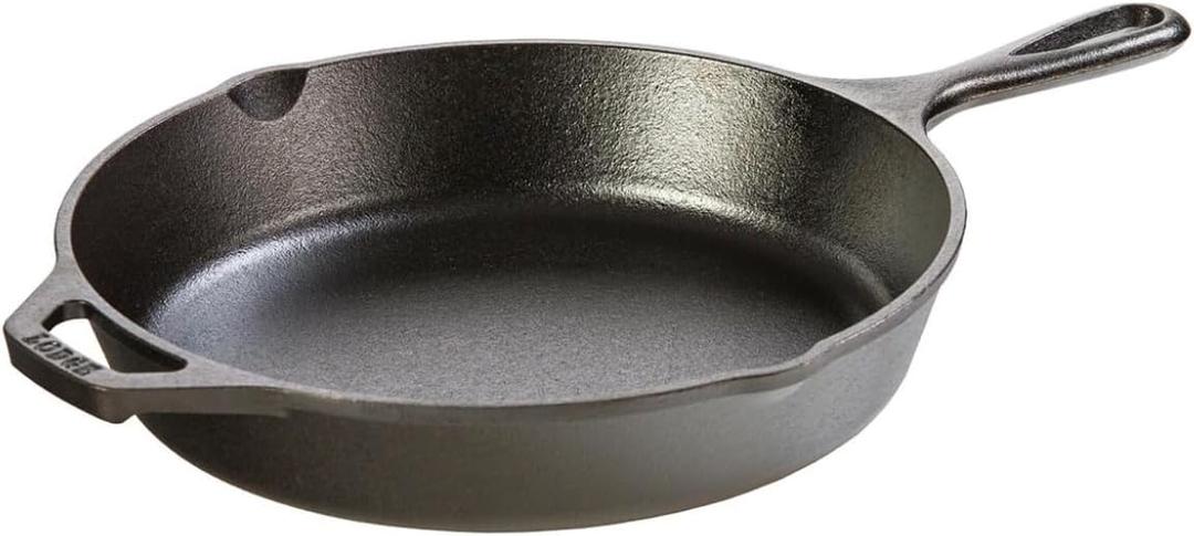 Lodge 10.25 Inch Cast Iron Pre-Seasoned Skillet  Signature Teardrop Handle - Use in the Oven, on the Stove, on the Grill, or Over a Campfire, Black