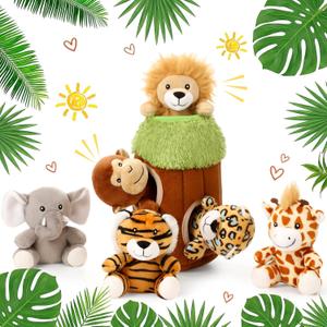 Skylety 7 Pieces Hide and Seek Dog Toys Activity Puppy Chew Squeaky Toys Plush Stuffing Burrow Woodland Stuffing with Squeakers for Small Medium Pets Dogs Puppy Gift(Lovely, Small)