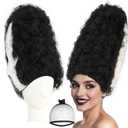 Hair Cap+Monster Bride Wig for Women Black White Beehive Wig Fluffy Curly Hair Black White Gothic Outfit Monster Bride Cosplay Costume Synthetic Beehive Outfit for Theme Party Halloween Cosplay