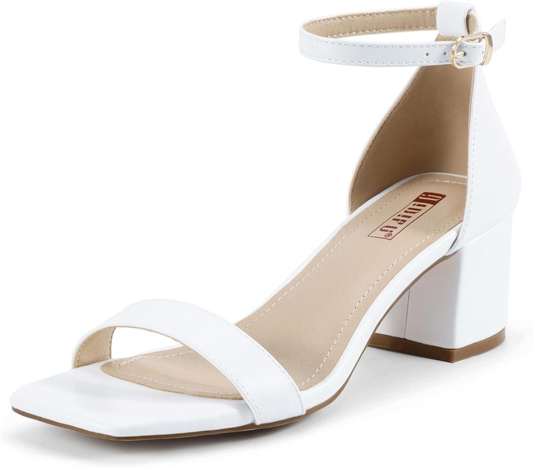 IDIFU IN2 Chunky Block Low Heels Square Open Toe Ankle Strap Short Heeled Sandals Wedding Bride Bridal Ladies Summer Prom Dress Shoes for Women Dressy Comfortable Formal Cute Trendy Small Thick Heels US 9
