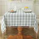 Laolitou Spring Checkered Tablecloth Rectangle Washable Buffalo Plaid Table Cloth with Tassel Cotton Linen Gingham Table Cover for Picnic Kitchen Dining Room, Blue, 120 Inch (120" x 55" (Rectangular))