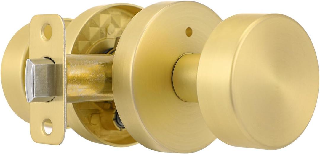 Gold Door Knob Privacy Door Knobs Interior Satin Brass Door Knobs Modern Round Door Handles for Bedroom and Bathroom Brushed Gold Door Knob (1 Pack Privacy)
