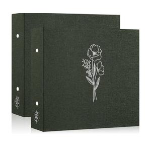 Lanpn Scrapbook Photo Album 12x12 2 Packs, Linen Cover Archival Acid Free Top Load 3 Ring Binder Folder Photo Book 12 x 12 with 30 Plastic Sleeves 60 Pages Green