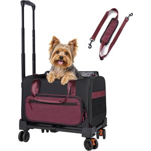 FOXFOCUS 18"x11"x11"Airline Pet Carrier with Wheels for Small Dogs, Red