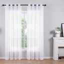 96 Inch Sheer Curtains White Grommet Set of 2 Panels Window Sheer Semi Drapes Faux Linen Look Voile Curtains for Girls Bed Room Living Bath Nursery Wide 52 x 96 Long 8ft Solid Plain Pure Bright White