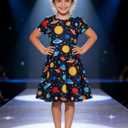 RAISEVERN Little Girls Dress Short Sleeve Casual Kids Summer Sundress for 2-9 Years (4-5T, Universe 1)