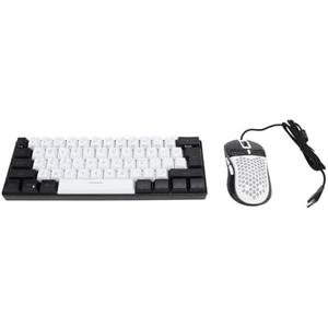 61 Key RGB Illuminated Keyboard, 61 Keys Multi Color RGB Illuminated LED Backlit Wired Gaming Keyboard, Ergonomic Gaming Mouse and Keyboard for Tablet Laptop (White Center Black