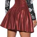 ABAFIP Women's PU Leather High Waist Pleated Flared A-Line Mini Short Skirt Club Festival Rave Outfits, M