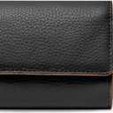 RFID-Blocking Women's Real Leather Wallet with Large Capacity and Wristlet - Small, Secure, and Chic - Conveniently Holds Cards, Cash, and Coins (All Black - RFID Protected with Wristlet)