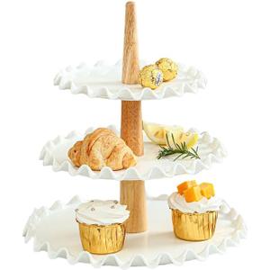 Quegroot 3 Tier Cupcake Stand,White Porcelain Wedding Cupcake Stand,Tiered Serving Tray,Cupcake Display Tower, Dessert Stand for Party,Wedding