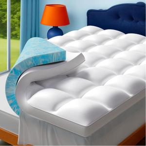Twin Size Dual Layer 4 Inch Memory Foam Mattress Topper, 2 Inch Cooling Gel Memory Foam and 2 Inch Thick Soft Quilted Pillow Top Mattress Pad Cover, 8-24 Inch Deep Pocket for Back Pain