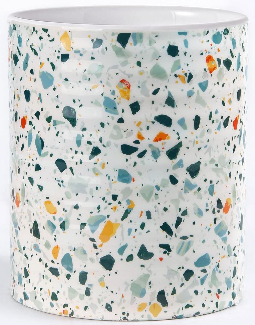 Kitchen Utensil Holder,7.2Extra Large Stable Terrazzo Marble Pattern Ceramic Utensil Crock, Utensil Organizer for Countertop, Kitchen Decor, Utensil Holder for Housewarming, Wedding Gift Blue