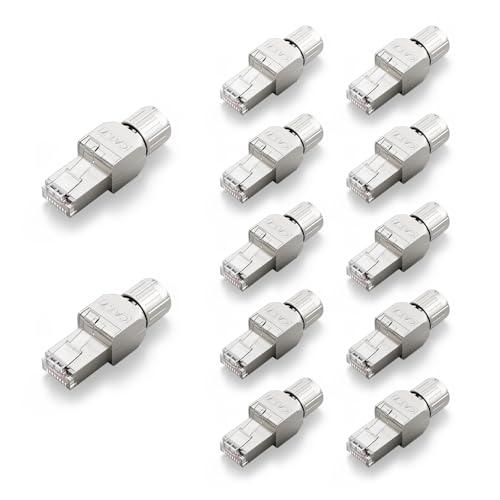 VCELINK RJ45 Toolless Connector, Zinc Alloy Shielded Tool Free Ethernet Plug, Up to 10 Gbps, Support 22 to 24 AWG Network Cable (CAT7, 12-Pack)