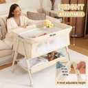 Baby Crib for Newborn, Baby Bassinets Bedside Sleeper with Breathable Mesh & Mattress, Easy Move Crib for Newborns with Lockable Wheels, 4-Adjustable Height Beside Bassinet (Beige)