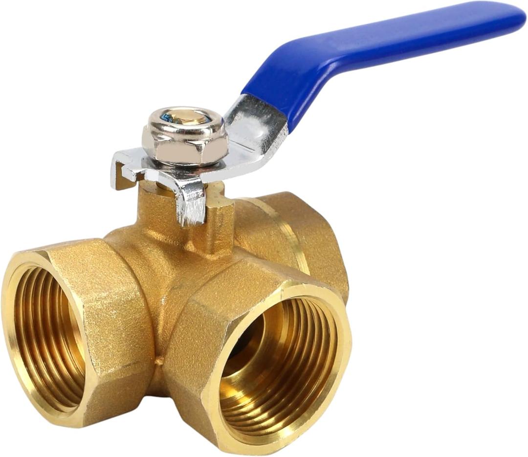 3 Way Valve 1 Inch DN25 Brass Ball Valve T Port T-Type Three-Way Tap Standard Port NPT Female Thread Pipe Valve for Water Oil and Steam