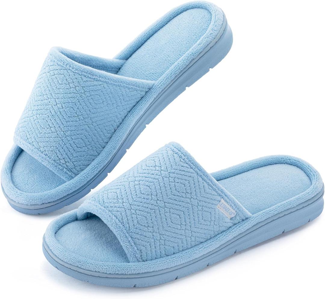 ULTRAIDEAS Open Toe House Slippers for Women Soft Coral Fleece Indoor Shoes Memory Foam Indoor/Outdoor Slippers with Anti-Skid Sole, Gift for Ladies